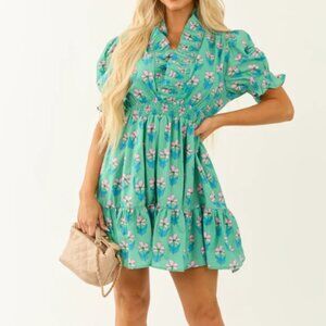NWT Umgee Large Green Mini Ruffle Collar Dress